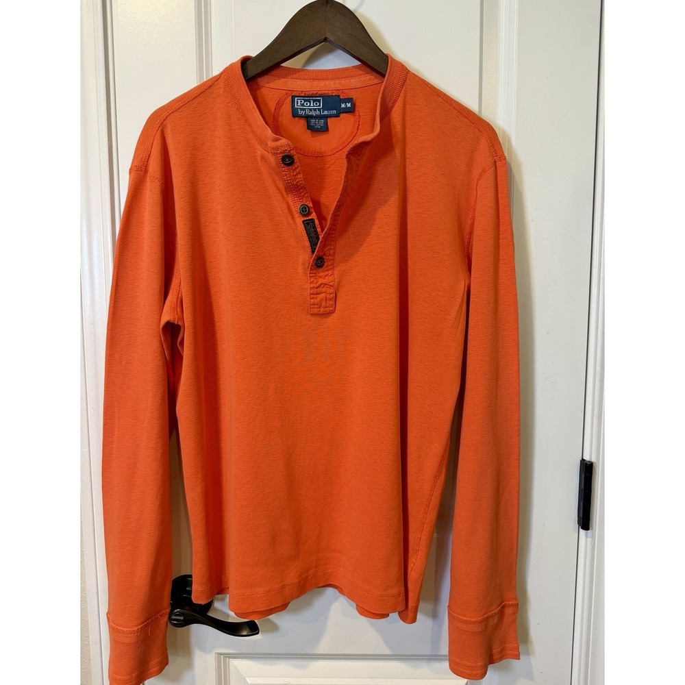 Polo Ralph Lauren Henley Long Sleeve Shirt Men's Size Medium Orange Cotton